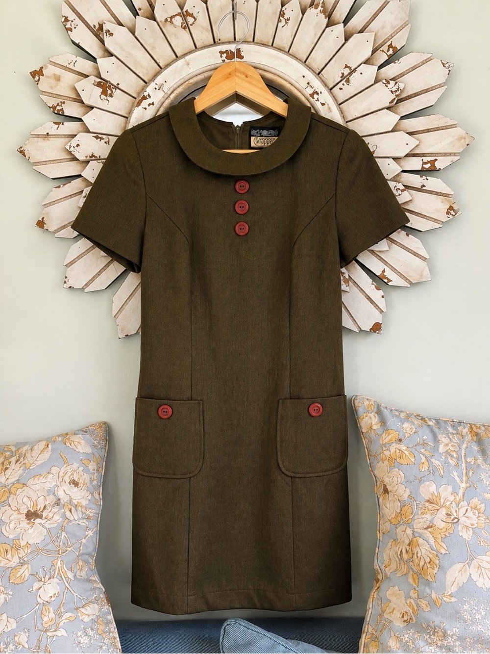 Vintage Wrapper USA Olive Brown Mod Shift Dress 7/8